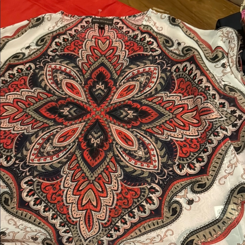 Dana Buchman Red and Black Paisley Top